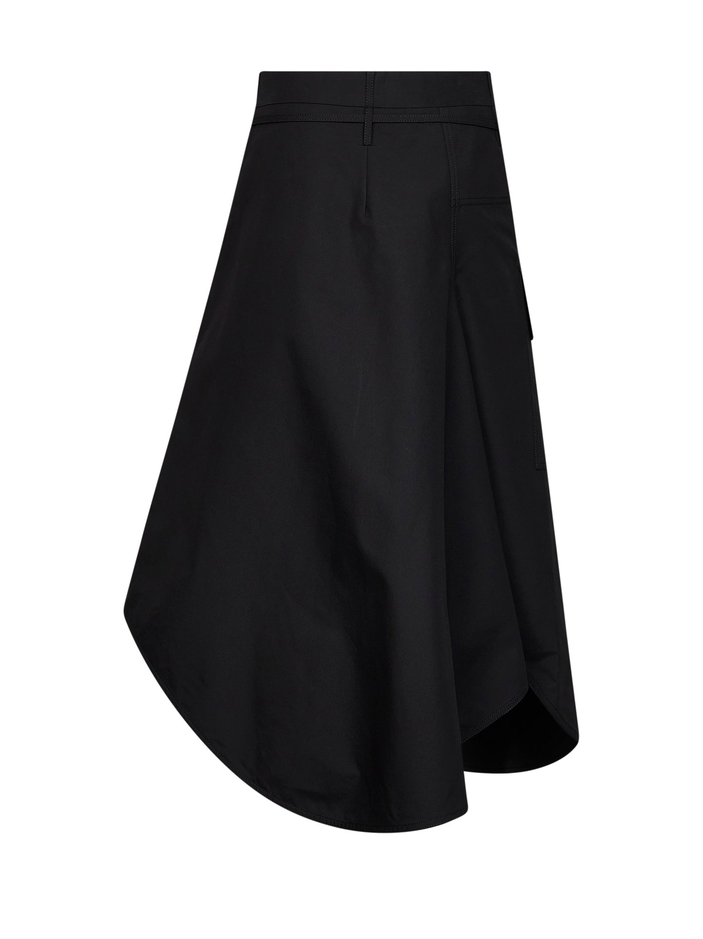 Black compact cotton canvas long asymmetric skirt