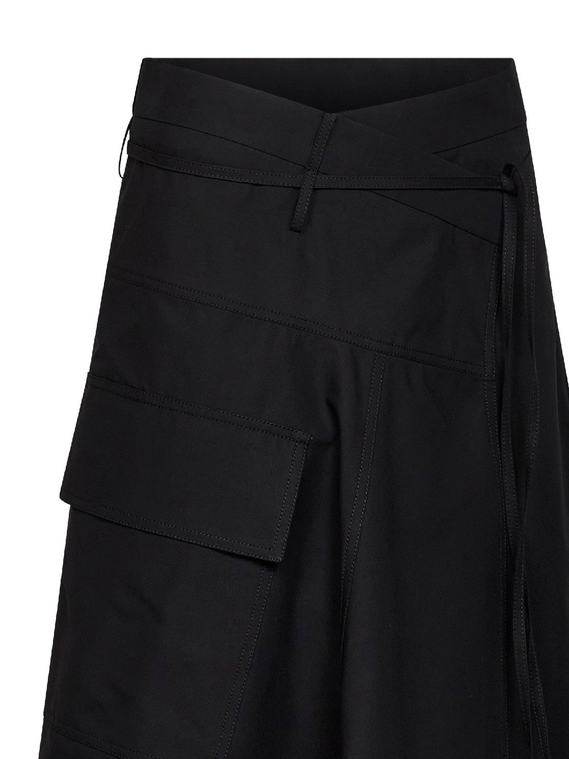 Black compact cotton canvas long asymmetric skirt