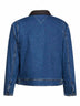 Giacca in denim blu medio con colletto in pelle Intrecciato