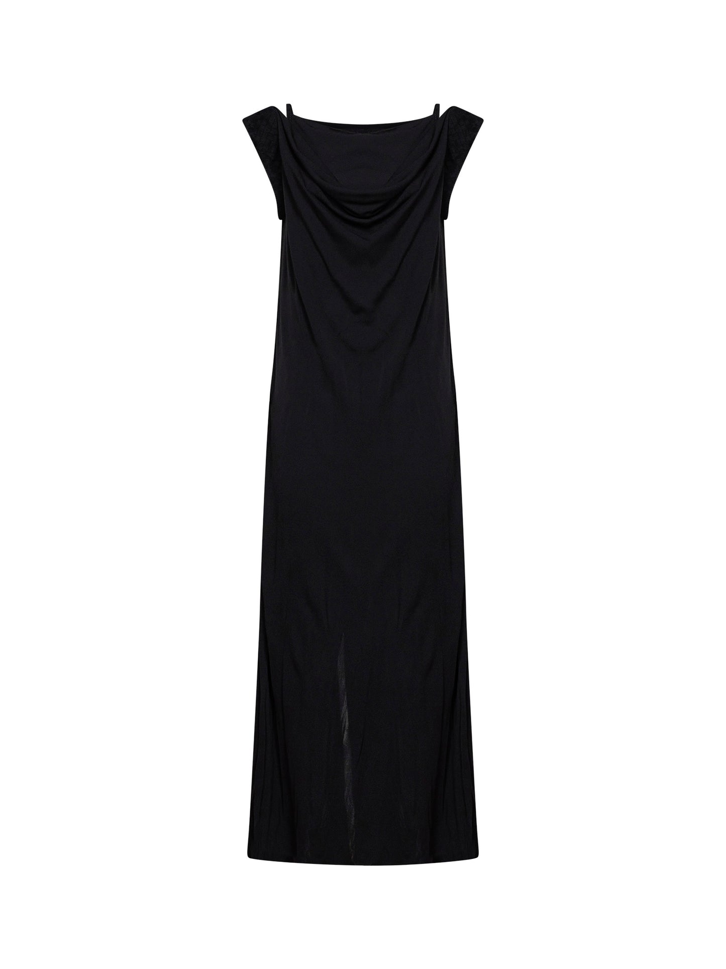 Black viscose crêpe jersey long dress