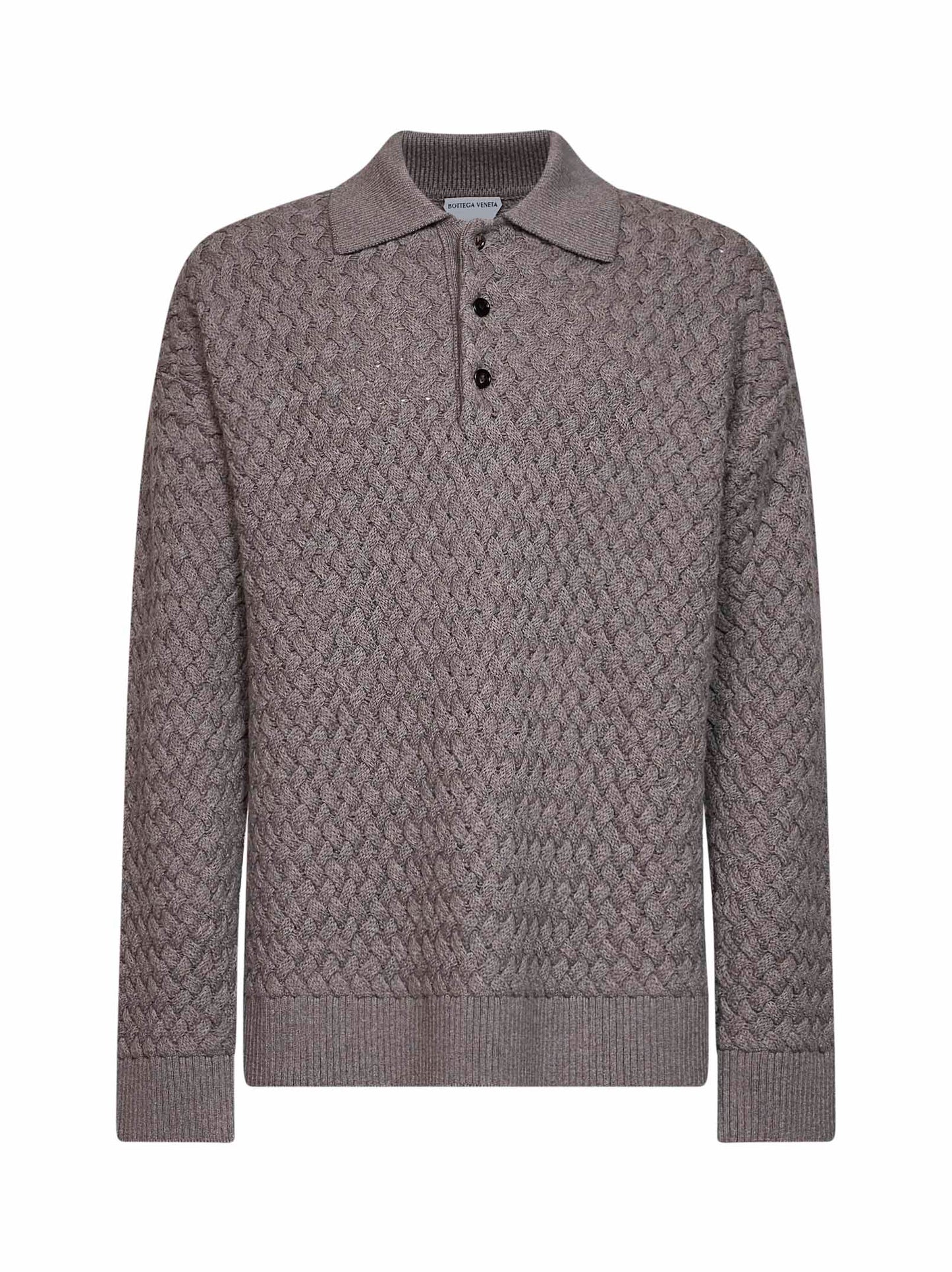 Polo a maniche lunghe in maglia di lana Intrecciato fango