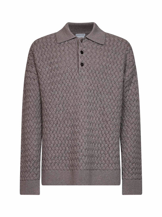 Riverbed melange Intrecciato wool knit long-sleeved polo shirt