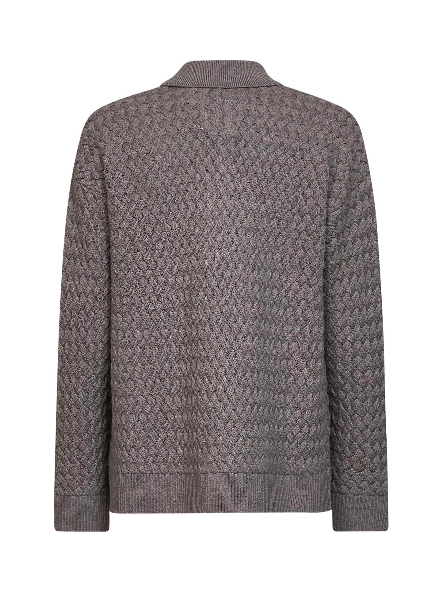 Polo a maniche lunghe in maglia di lana Intrecciato fango