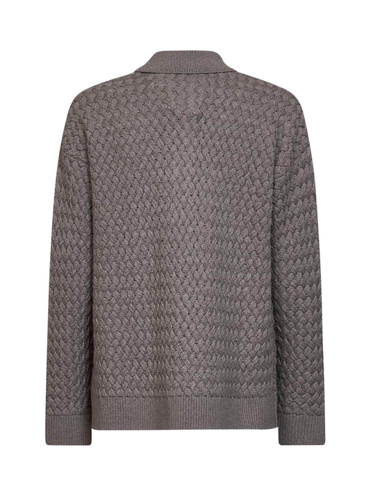 Riverbed melange Intrecciato wool knit long-sleeved polo shirt