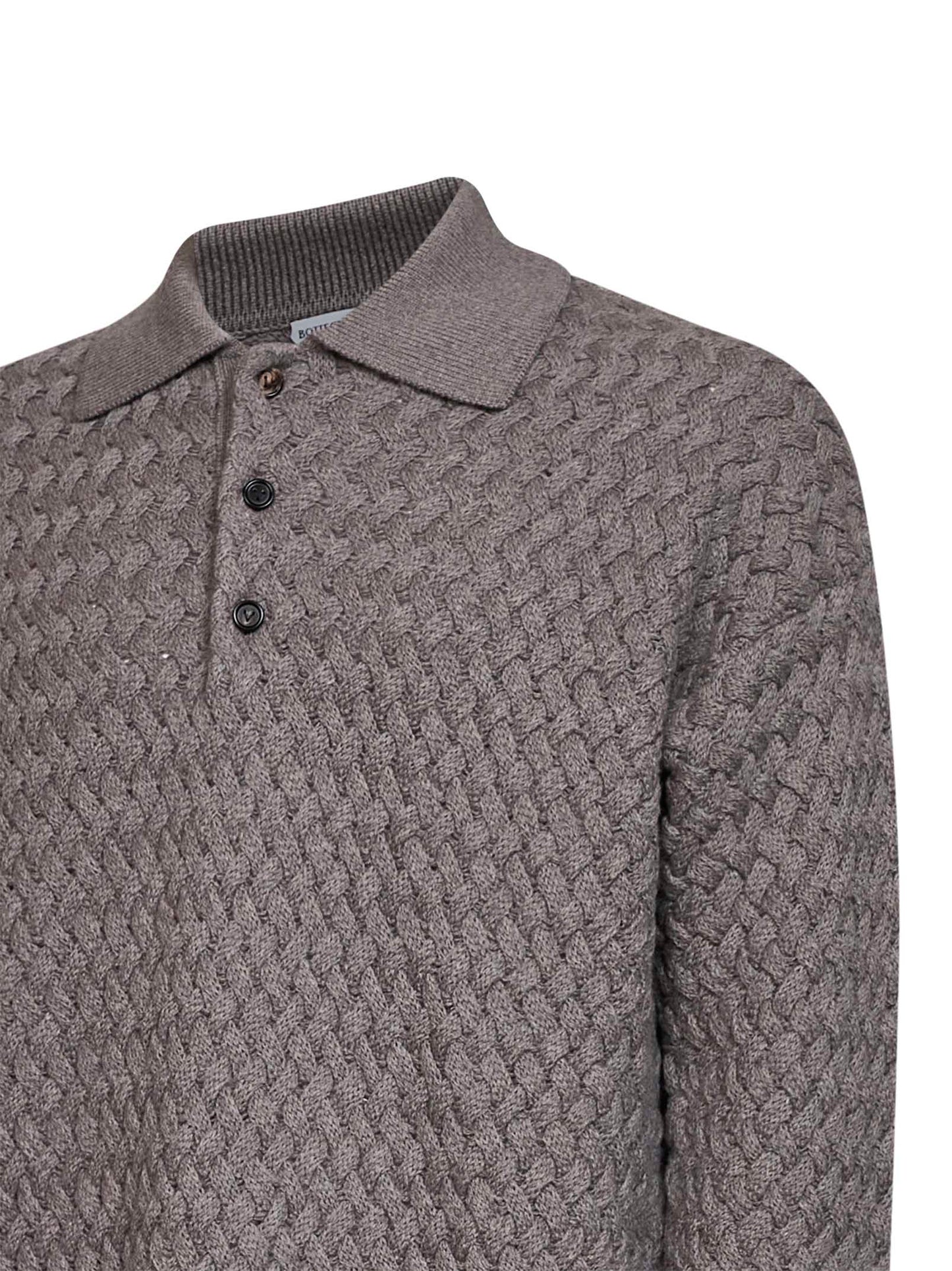 Polo a maniche lunghe in maglia di lana Intrecciato fango