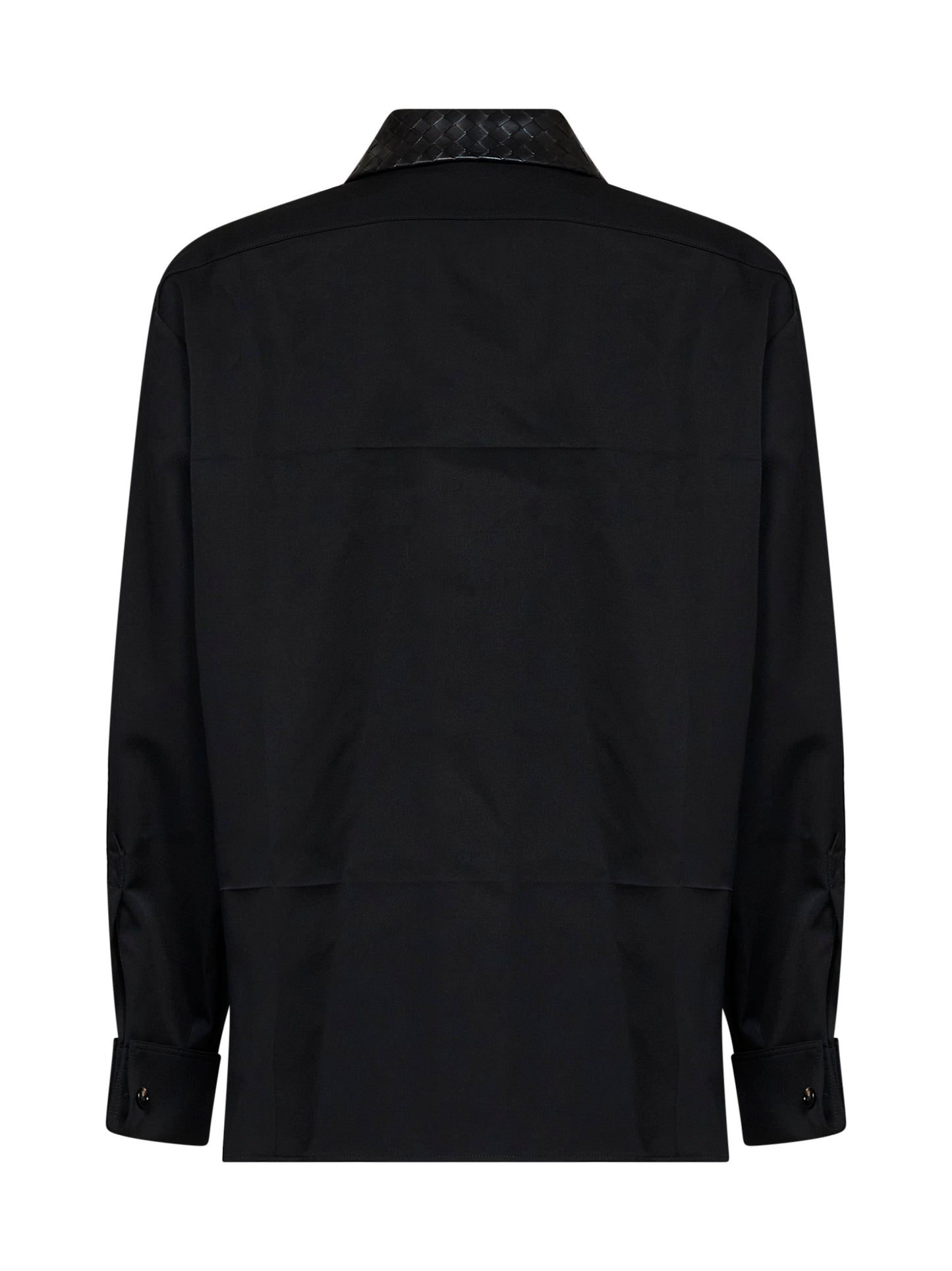 Black wool shirt with Intrecciato leather collar