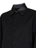 Black wool shirt with Intrecciato leather collar