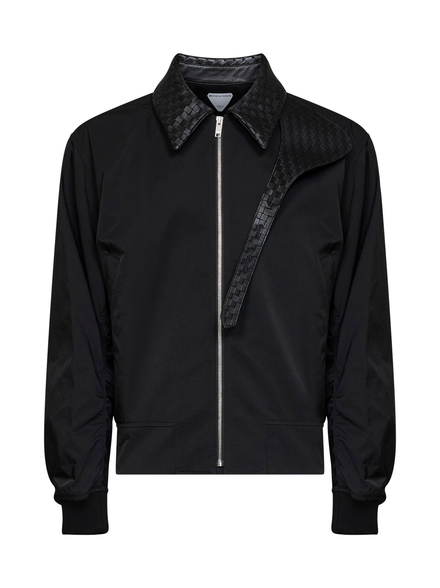 Blouson in cotone nero con colletto in pelle Intrecciato