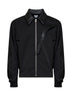 Blouson in cotone nero con colletto in pelle Intrecciato