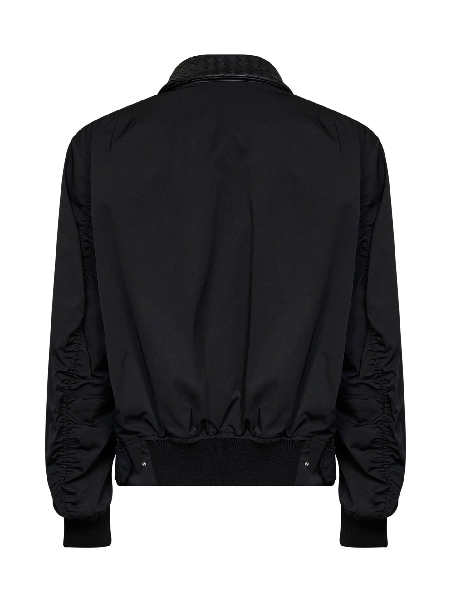 Blouson in cotone nero con colletto in pelle Intrecciato