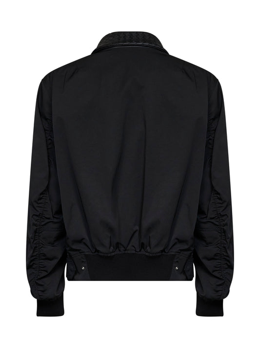 Black cotton blouson with Intrecciato leather collar