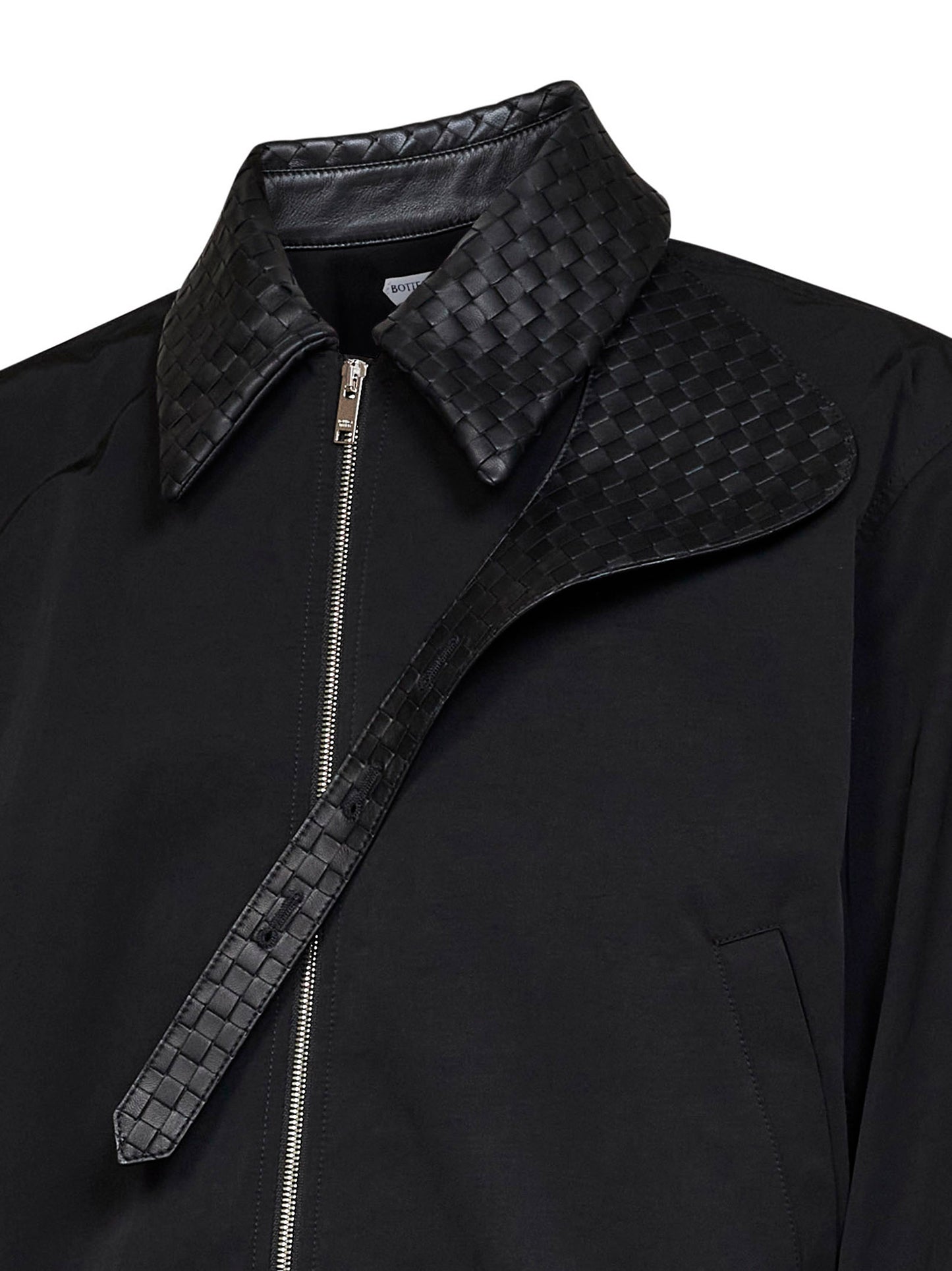 Blouson in cotone nero con colletto in pelle Intrecciato
