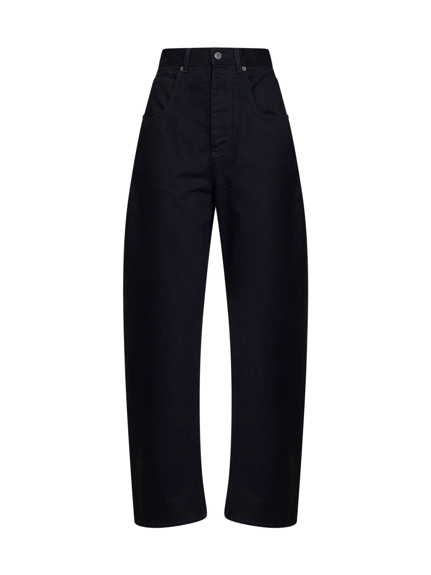 Dark indigo cotton denim curved leg jeans