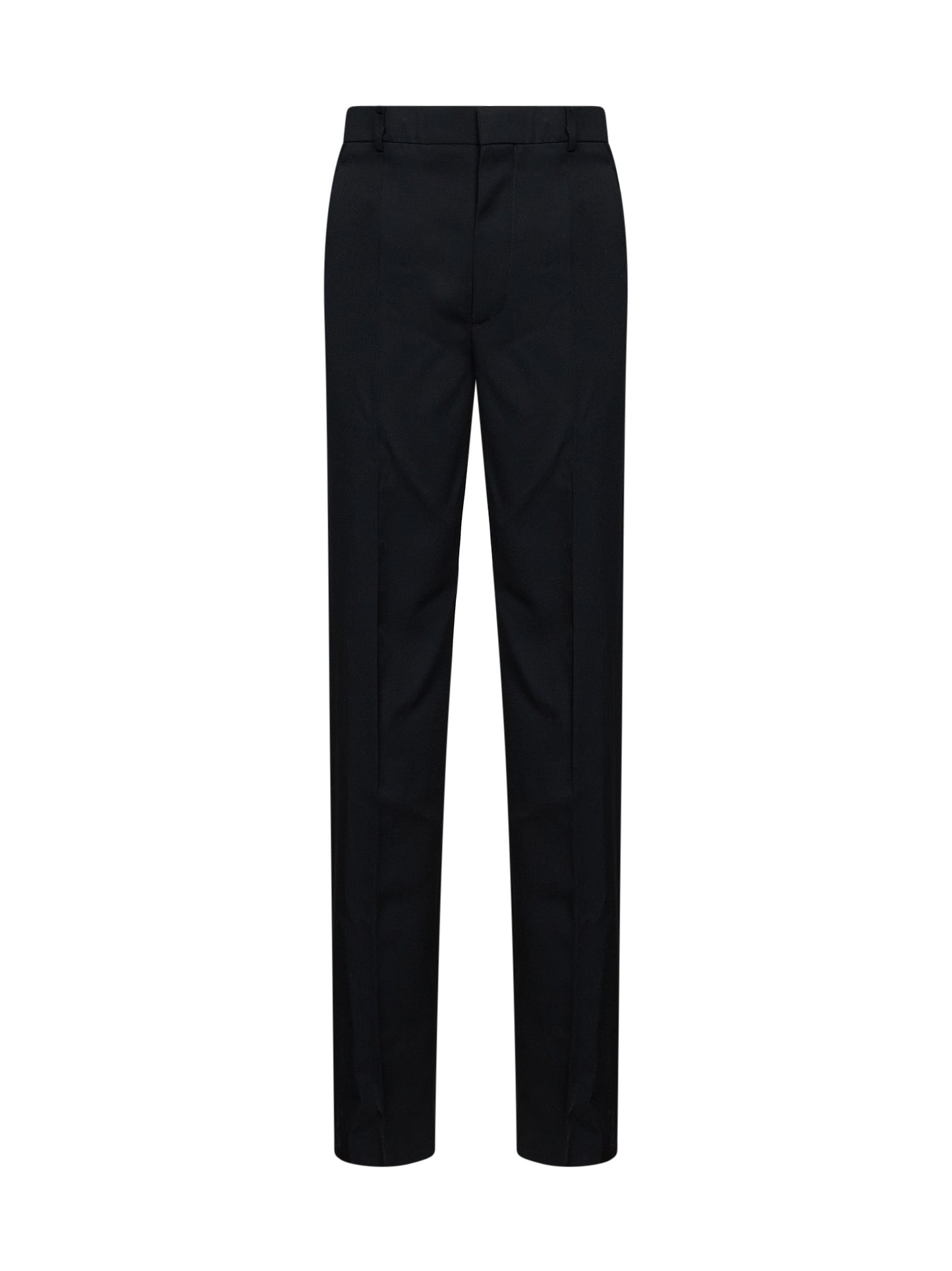 Pantaloni con cinturini in lana grain de poudre nera