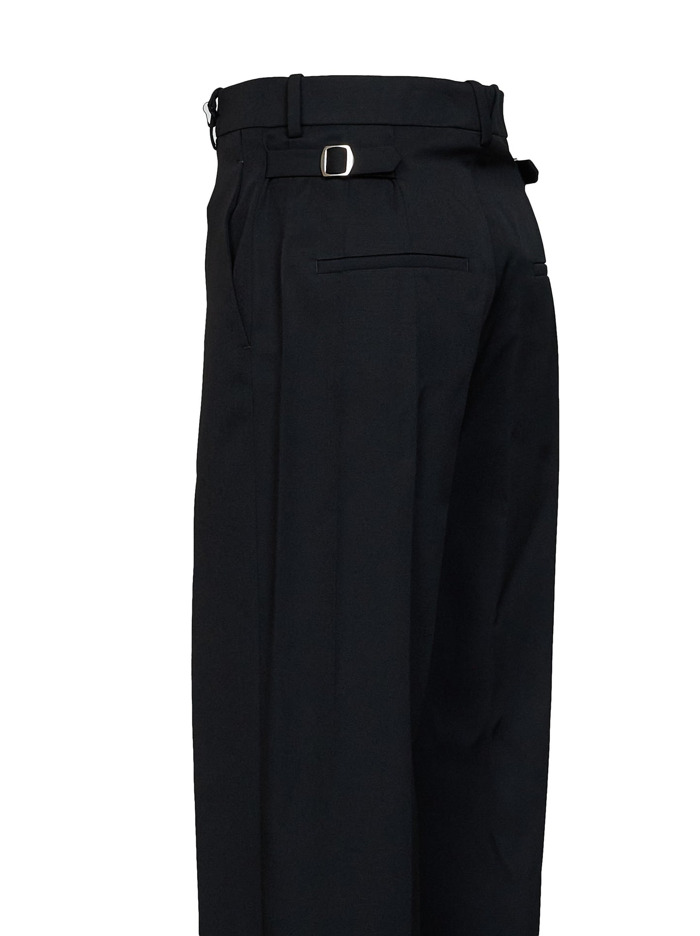 Pantaloni con cinturini in lana grain de poudre nera