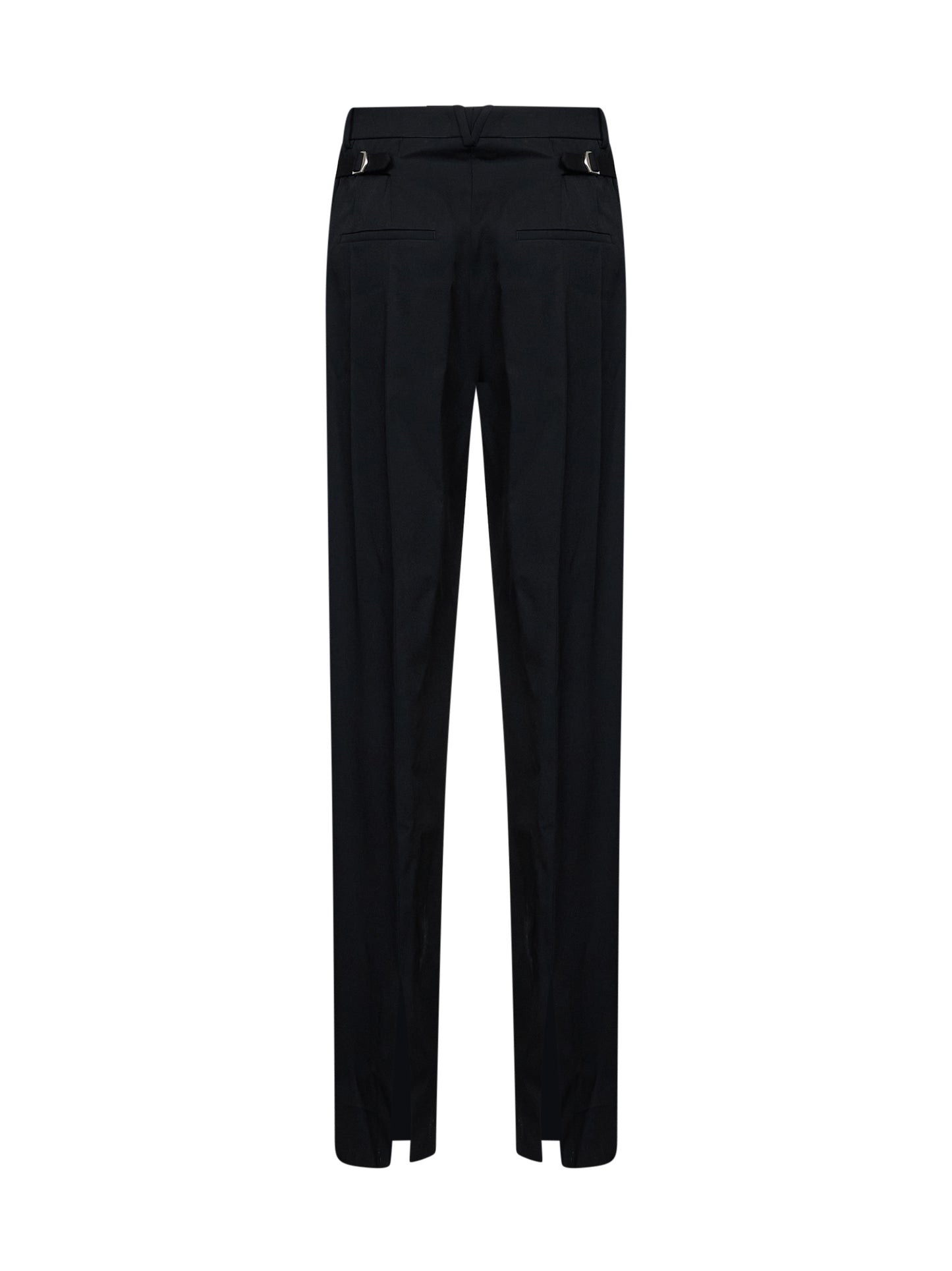 Pantaloni con cinturini in lana grain de poudre nera