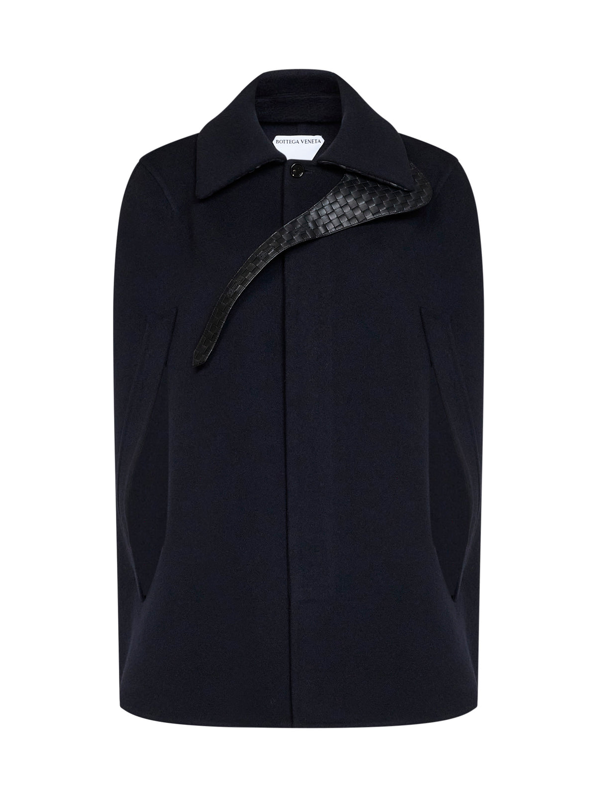 Midnight blue double wool cape with Intrecciato chin strap