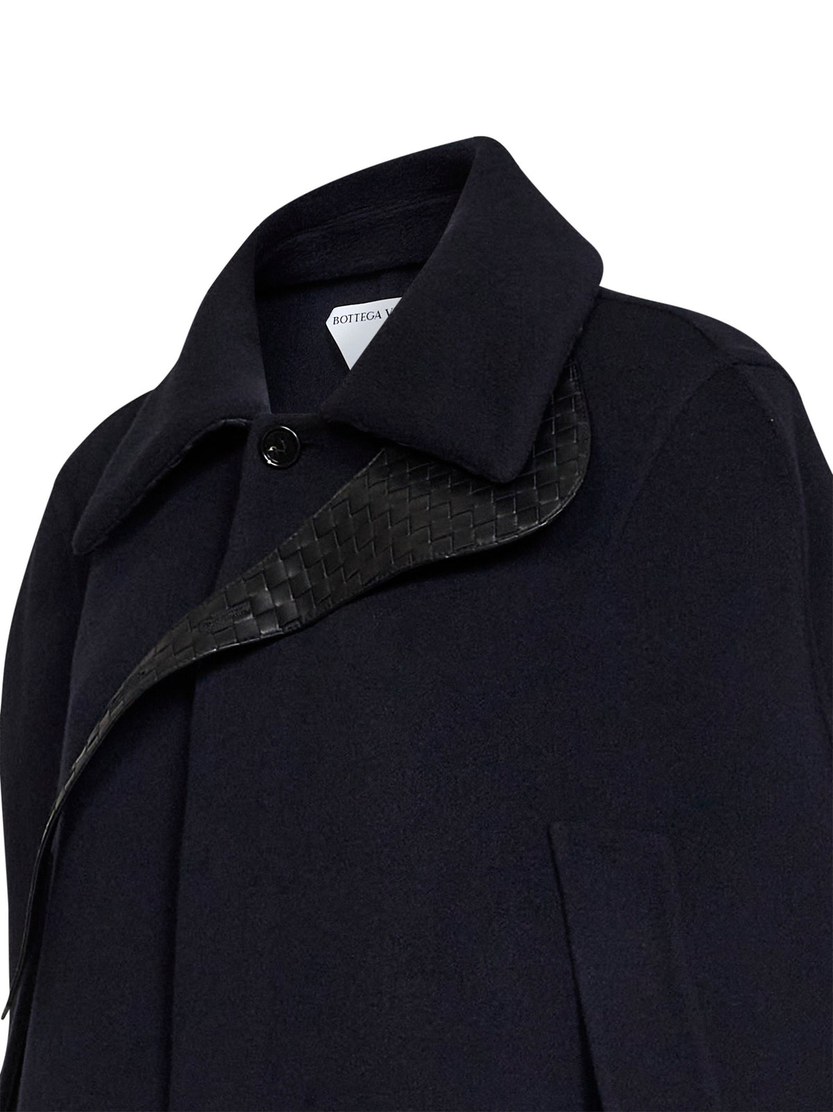 Midnight blue double wool cape with Intrecciato chin strap