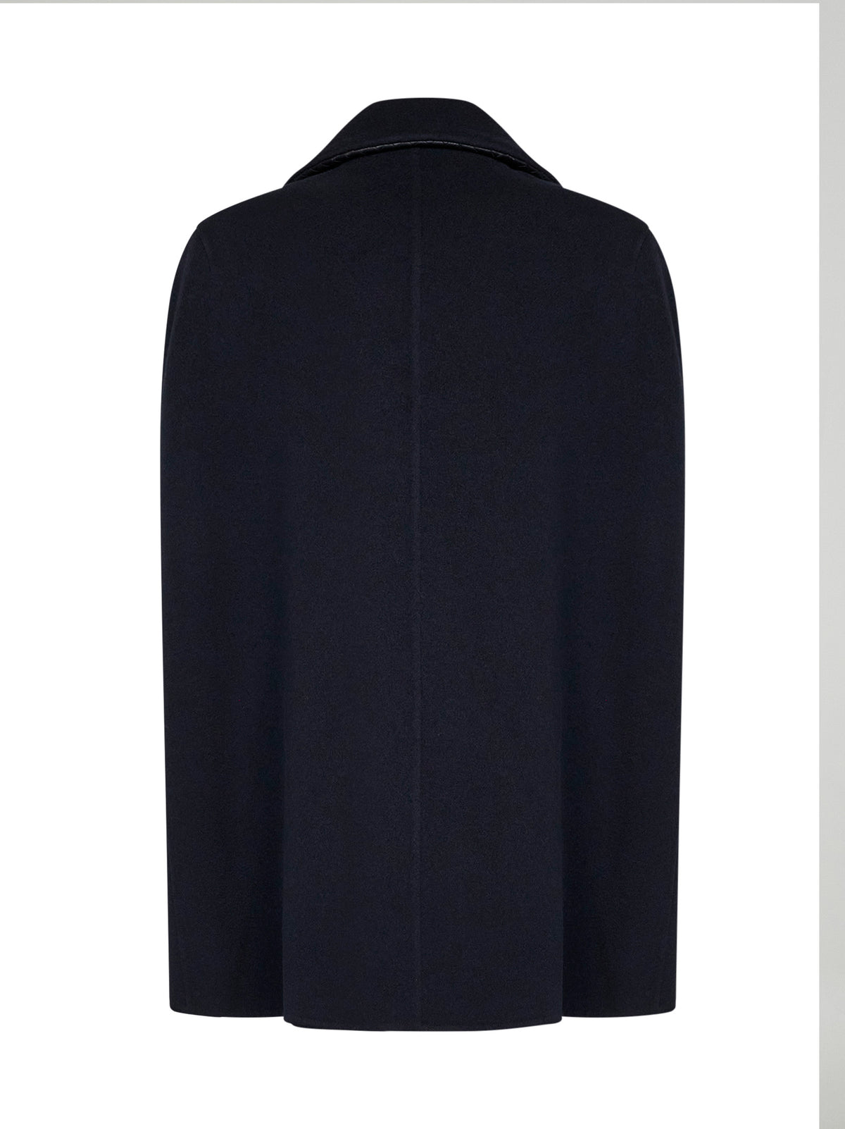 Midnight blue double wool cape with Intrecciato chin strap