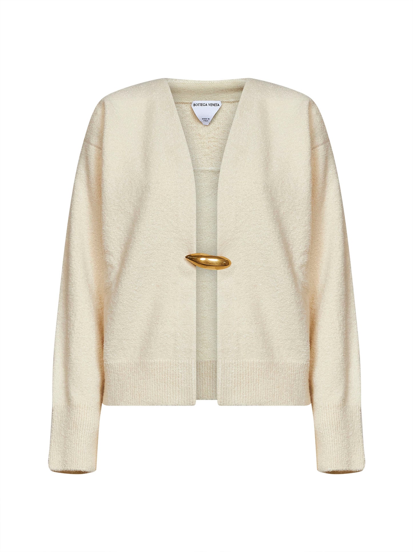 Cardigan in maglia di misto cashmere e seta pergamena con spilla