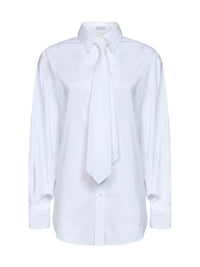 White stretch poplin shirt with tie and monili