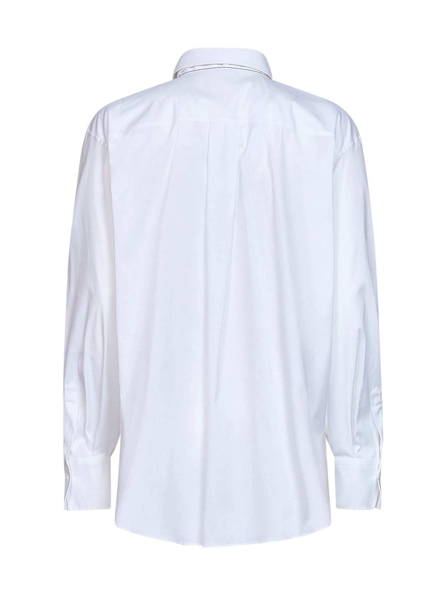 Camicia in popeline stretch bianco con cravatta e monile