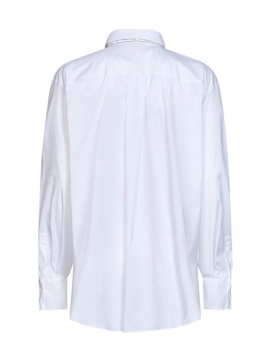 White stretch poplin shirt with tie and monili