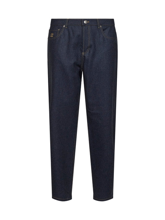 Pantaloni cinque tasche in flanella di lana vergine blu