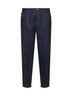 Blue virgin wool flannel five-pocket trousers