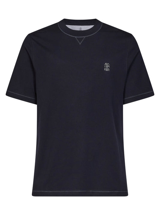 Navy blue Solomeo crest crewneck T-shirt