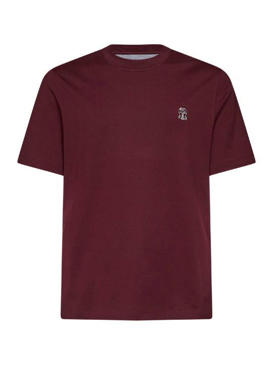 T-shirt girocollo in jersey di cotone borgogna con logo
