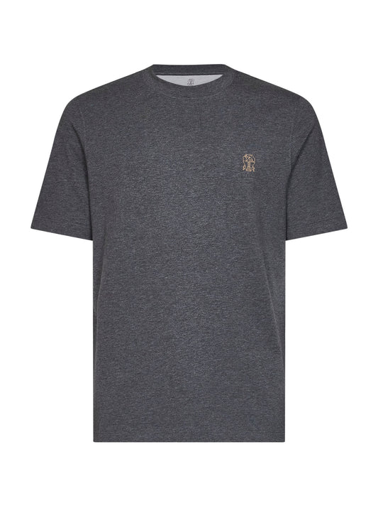 T-shirt girocollo in jersey di cotone piombo con logo