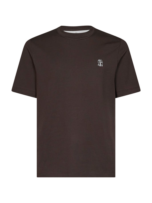 T-shirt girocollo in jersey di cotone testa di moro con logo