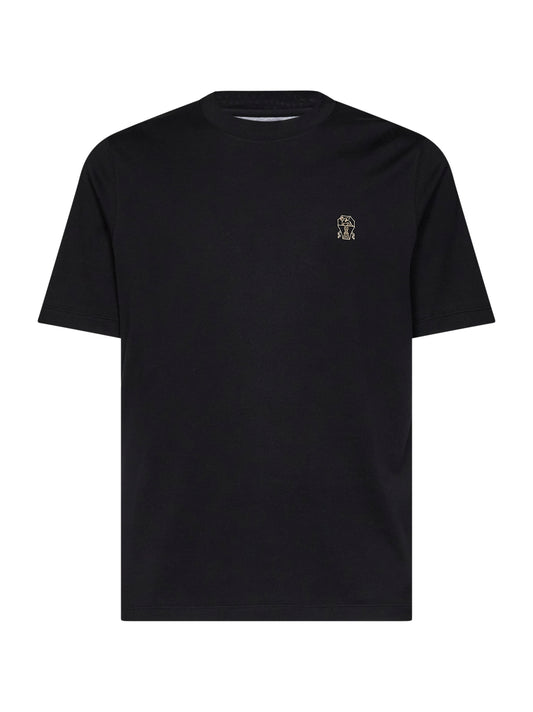T-shirt girocollo in jersey di cotone nero con logo