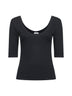 T-shirt in jersey stretch a costine nero con monile