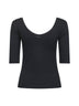 T-shirt in jersey stretch a costine nero con monile