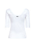 T-shirt in jersey stretch a costine bianco con monile