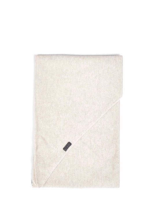Beige cashmere large scarf with monili