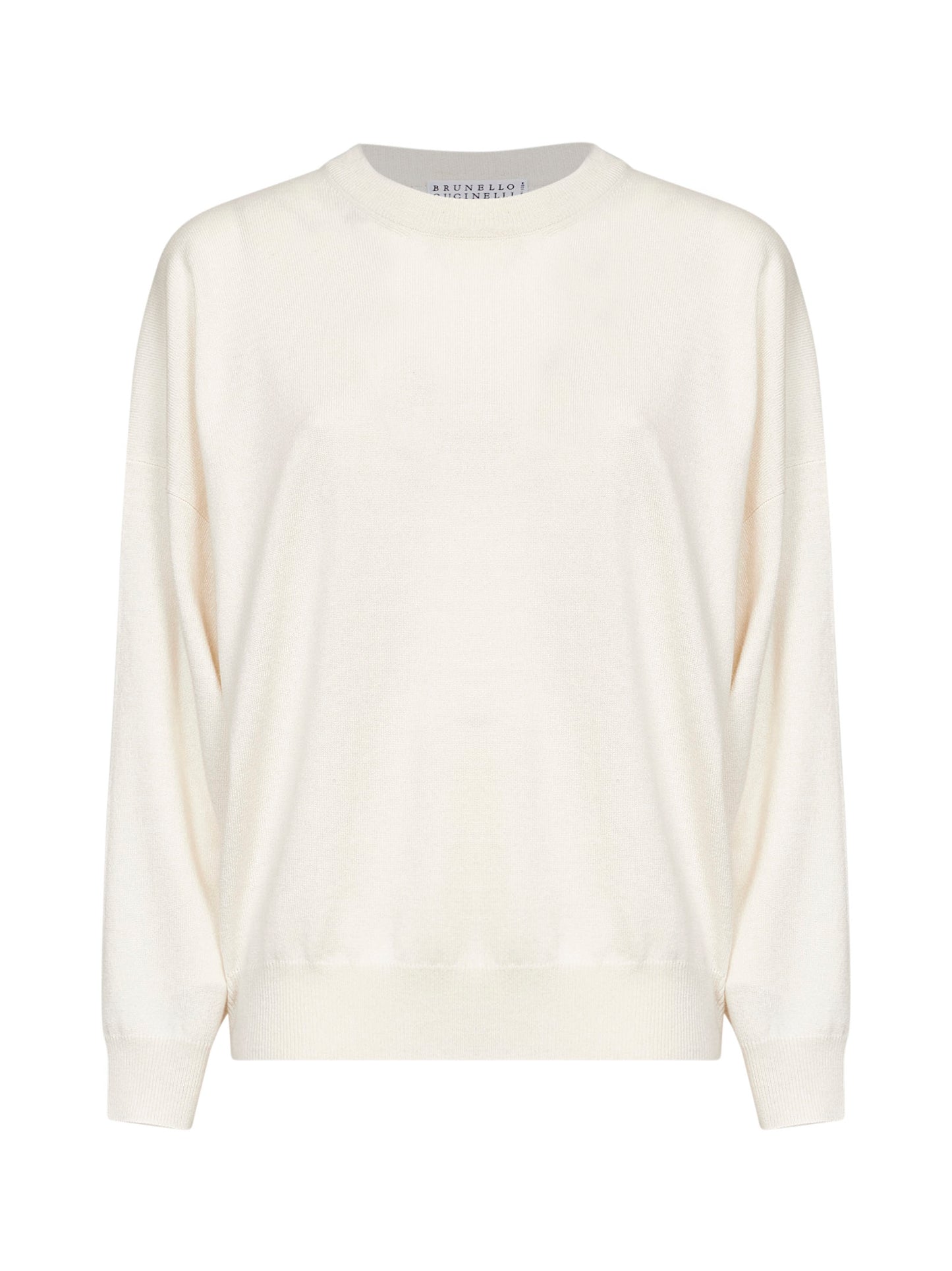 Ivory cashmere knit crewneck sweater with monili