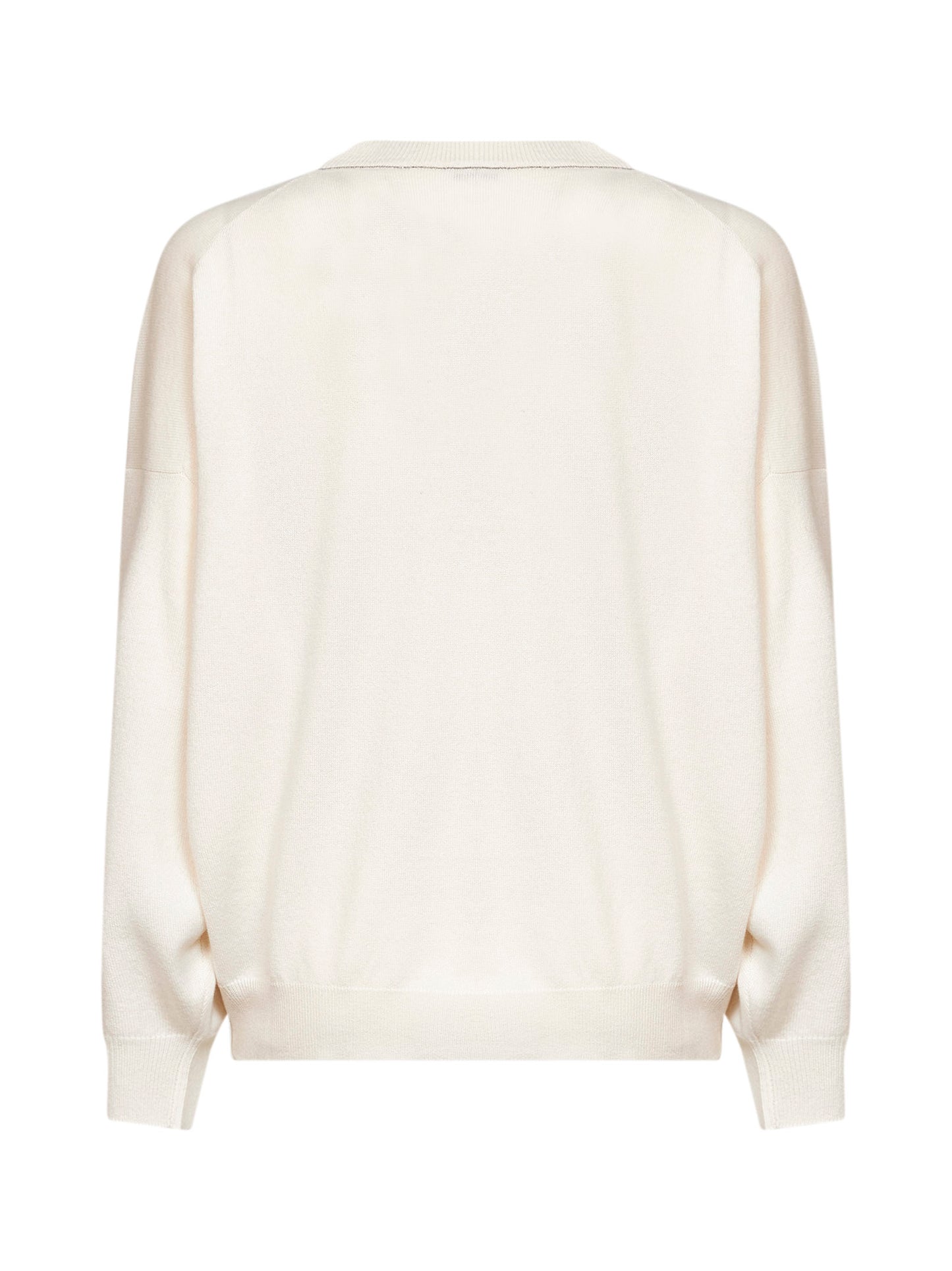 Ivory cashmere knit crewneck sweater with monili