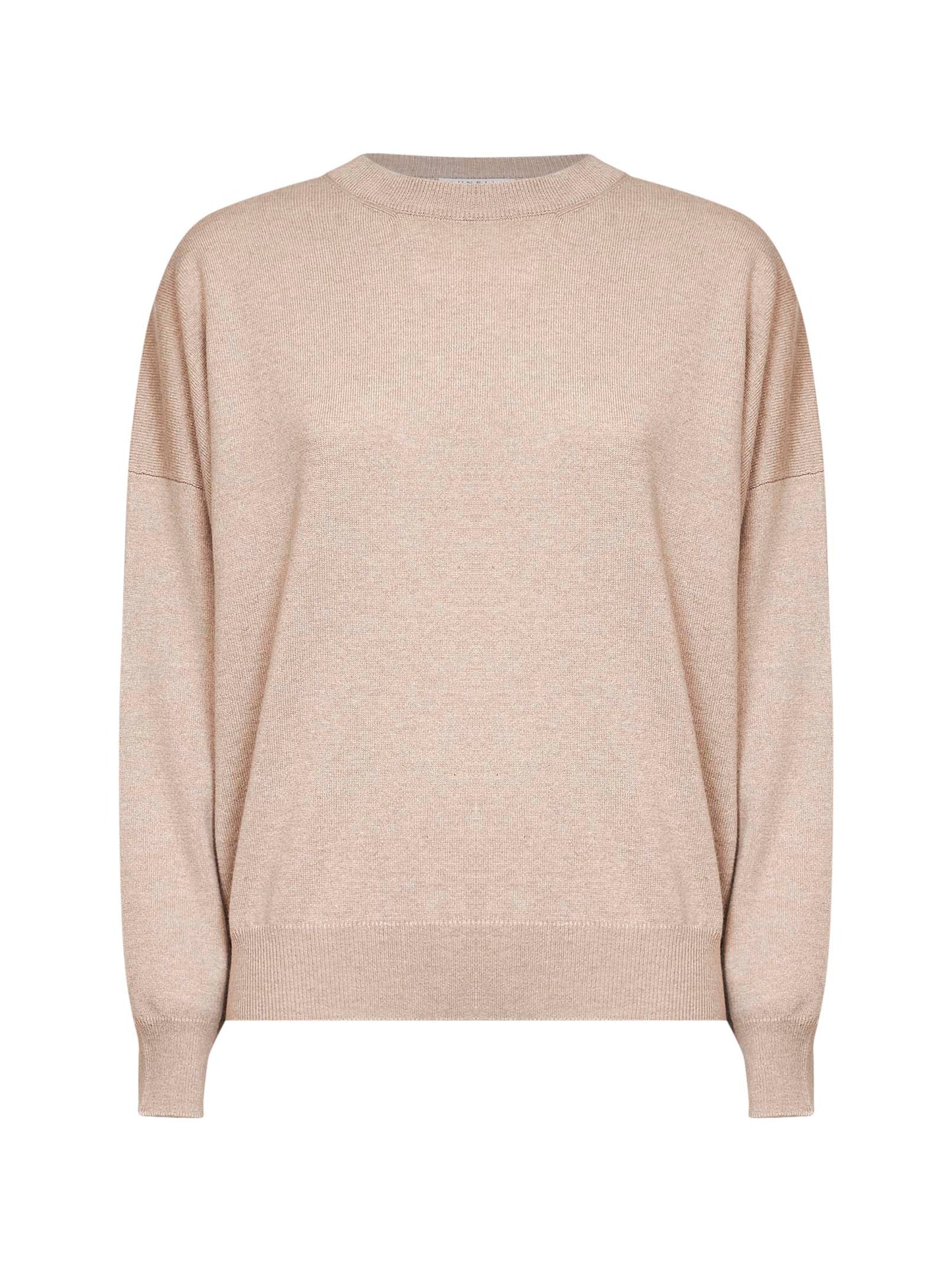 Beige cashmere knit crewneck sweater with monili