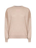 Beige cashmere knit crewneck sweater with monili