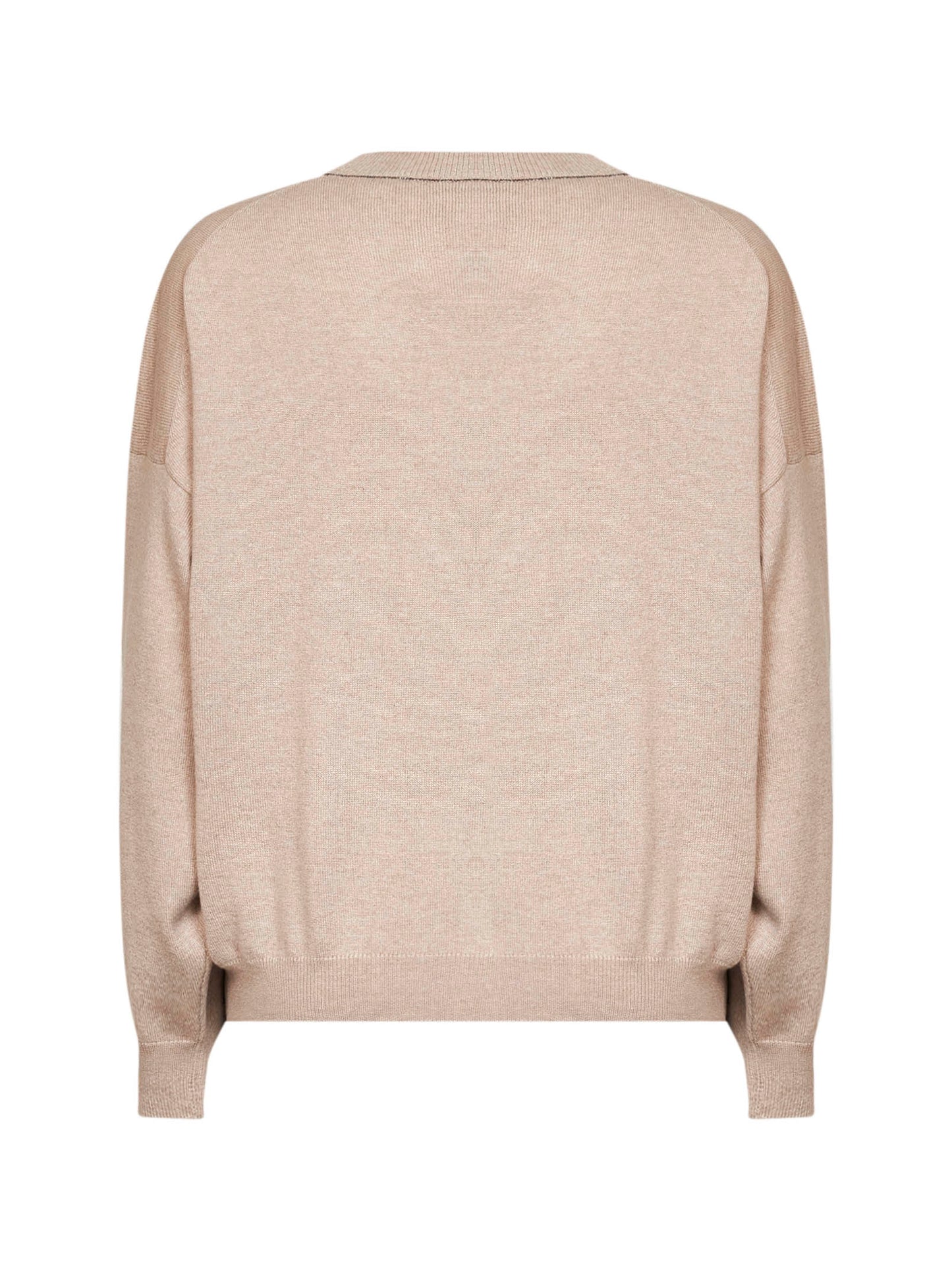 Beige cashmere knit crewneck sweater with monili