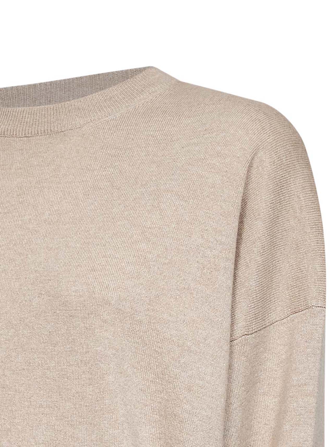 Beige cashmere knit crewneck sweater with monili