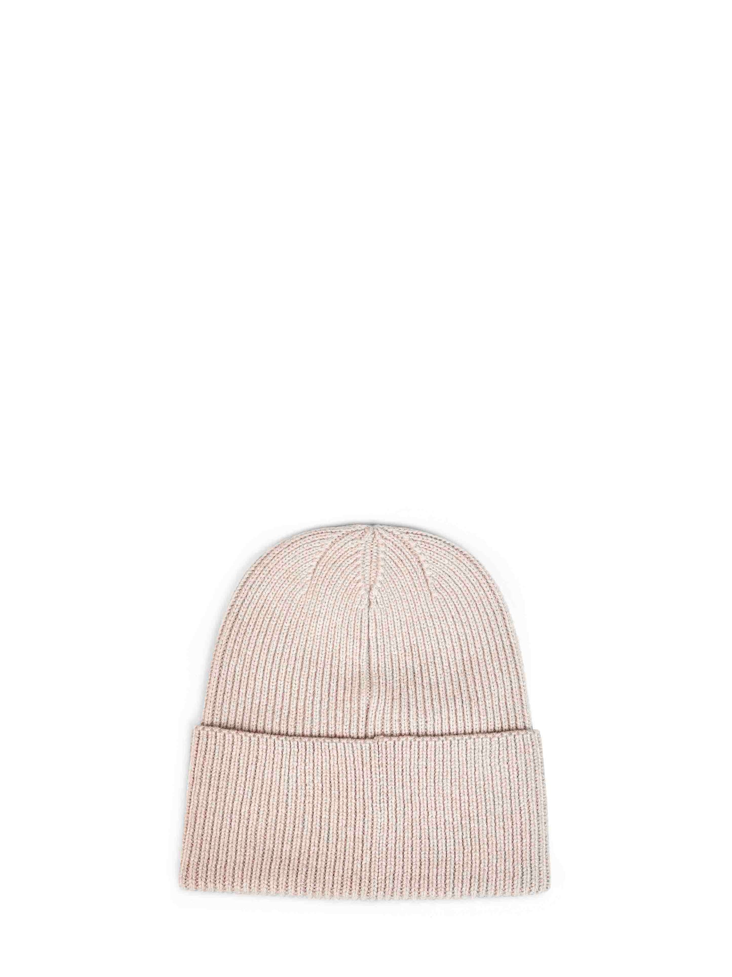 Beige cashmere knit beanie with logo patch