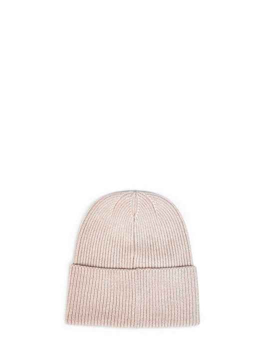 Beige cashmere knit beanie with logo patch