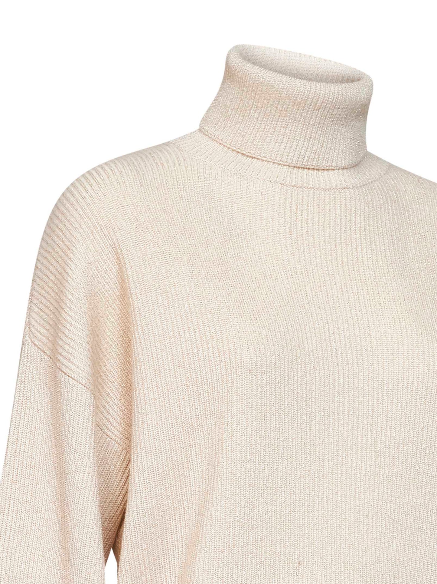 Dolcevita in maglia di misto cashmere lamé burro<BR/>