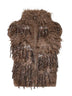 Dark beige sequin-embellished long-hair knit vest