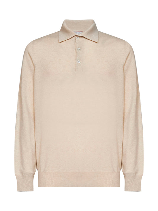 Champagne cashmere knit polo shirt