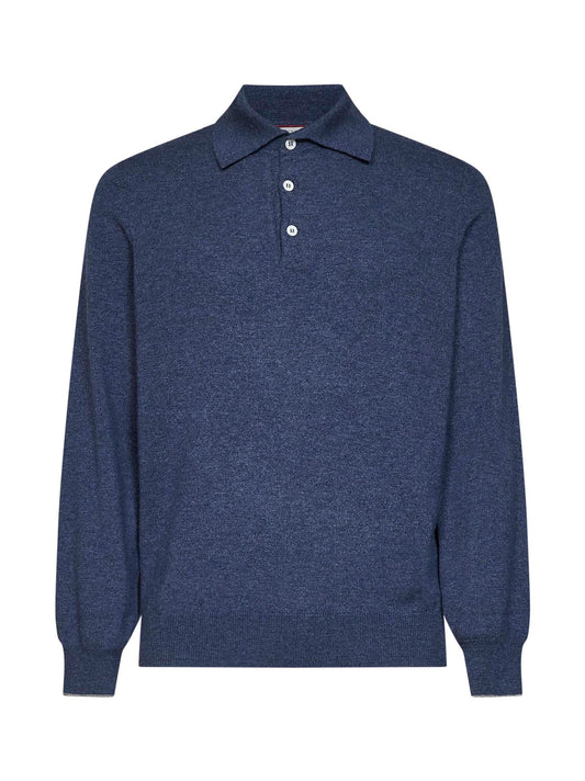 Polo in maglia di cashmere denim